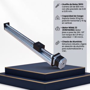 Actuador Lineal de Precisión CNC con Husillo de Bolas 600mm y Motor NEMA 23 – CBX1605-600